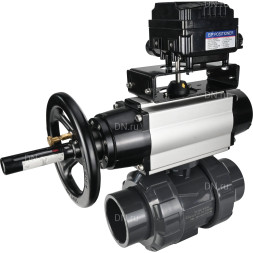 Кран шаровой BV4242E-FP-GRM-ISO Дн65 Ру10 полнопроходной, корпус - НПВХ, шар - НПВХ, уплотнение - EPDM, с пневмоприводом PA-DA-105-1 и пневмопозиционером YT-1000RSN с обратной связью