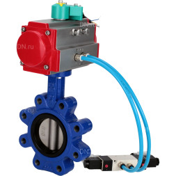 Затвор дисковый поворотный WBV1631E-2W-Fb-H Ду125 Ру16 LUG корпус - чугун QT450, диск - нержавеющая сталь 304, уплотнение - EPDM, с пневмоприводом PA-DA-105, пневмораспределителем 4V320-10 AC220V и магнитным переключателем ALS200D