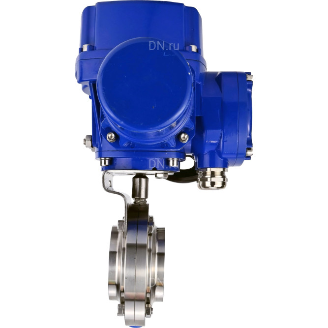 Затвор дисковый поворотный WBV3131E-2W-W-H Ду50 Ру10 под приварку, корпус - пищевая нержавеющая сталь 304, уплотнение - EPDM, с электроприводом QT-N-005M-O2-220VAC-У1 с моментной муфтой и штурвалом в Алматы