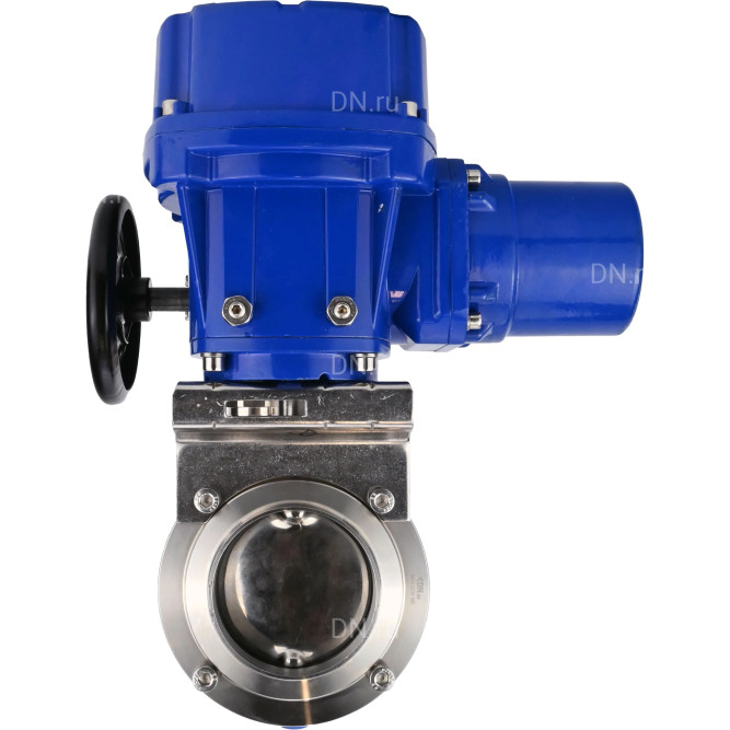 Затвор дисковый поворотный WBV3131E-2W-W-H Ду50 Ру10 под приварку, корпус - пищевая нержавеющая сталь 304, уплотнение - EPDM, с электроприводом QT-N-005M-O2-220VAC-У1 с моментной муфтой и штурвалом в Алматы