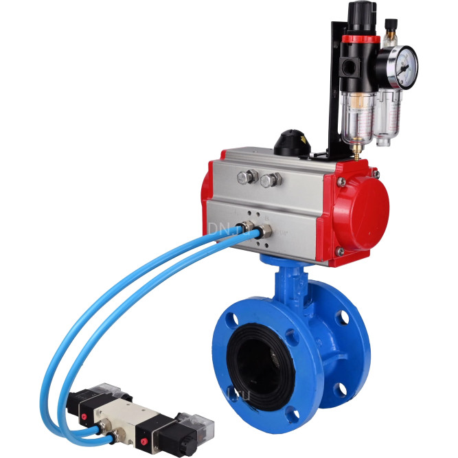 Затвор дисковый поворотный WBV1313E-2W-F-H Ду200 Ру16 фланцевый, корпус - чугун GGG40, диск - чугун GGG40, уплотнение - EPDM, с пневмоприводом PA-DA-140, пневмораспределителем 4V320-08 AC220V и БПВ AFC2000 в Алматы
