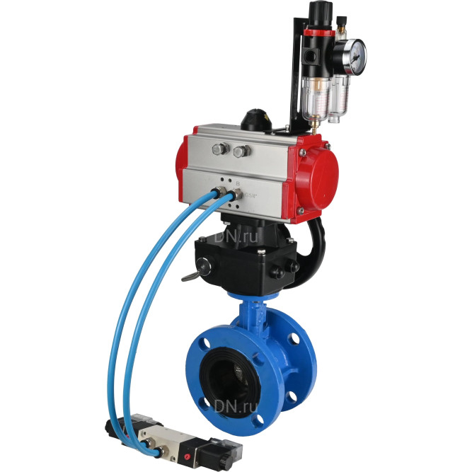 Затвор дисковый поворотный WBV1313E-2W-F-H Ду150 Ру16 фланцевый чугун GGG40, диск - чугун GGG40, EPDM, с пневмоприводом PA-DA-130, пневмораспределителем 4V320-10 AC220V, ручным дублером MON1-250-T26-ISO и БПВ AFC2000 в Алматы