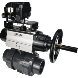 Кран шаровой BV4242E-FP-GRM-ISO Дн80 Ру10 полнопроходной, корпус - НПВХ, шар - НПВХ, уплотнение - EPDM, с пневмоприводом PA-DA-105-1 и пневмопозиционером YT-1000RSN с обратной связью