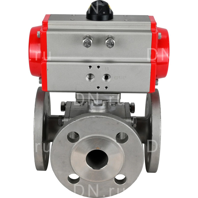 Кран шаровой BV3232P(4pc)-FP-3WL-F Ду15 Ру16 полнопроходной трехходовой, фланцевый, корпус - нержавеющая сталь SS316, с пневмоприводом PA-DA-052 двойного действия в Алматы