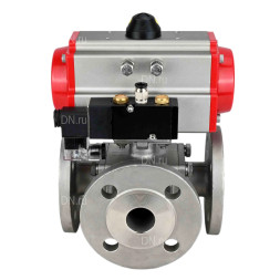 Кран шаровой BV3232P(4pc)-FP-3WL-F Ду50 Ру16 полнопроходной трехходовой, фланцевый, корпус - нержавеющая сталь SS316, с пневмоприводом PA-SA-105 с возвратными пружинами и пневмораспределителем 4M310-08 DC24V