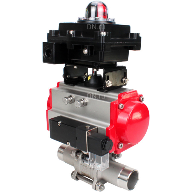 Кран шаровой BV3131P(3pc)-FP-W-ISO-H LONG Ду150 Ру16 полнопроходной, корпус - нержавеющая сталь 304, уплотнение - PTFE, под приварку, с пневмоприводом PA-DA-140, пневмораспределителем 4M310-08 DC24V и БКВ APL-410N EX в Алматы