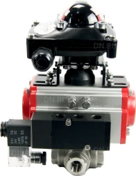 Кран шаровой BV3232P(4pc)-SP-3WL-T-ISO-H Ду10 Ру63 стандартнопроходной трехходовой L-тип, нерж. сталь SS316, внутренняя резьба, уплотнение - PTFE, пн.приводом PA-DA-052, пн.распределителем 4M310-08 DC24V и БКВ APL-210N