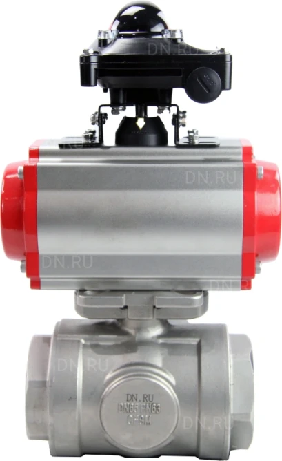 Кран шаровой BV3232P(4pc)-SP-3WL-T-ISO-H Ду65 Ру40 стандартнопроходной трехходовой L-тип, нерж. сталь SS316, внутренняя резьба, уплотнение - PTFE, пн.приводом PA-SA-105, пн.распределителем 4M310-08 AC220V и БКВ APL-210N в Алматы