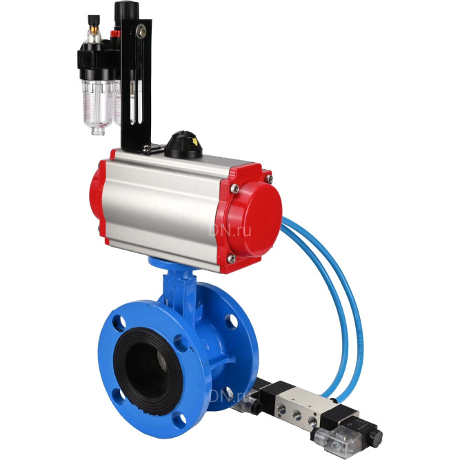 Затвор дисковый поворотный WBV1313E-2W-F-H Ду50 Ру16 фланцевый, корпус - чугун GGG40, диск - чугун GGG40, уплотнение - EPDM, с пневмоприводом PA-DA-105, пневмораспределителем 4V320-08 AC220V и БПВ AFC2000 в Алматы