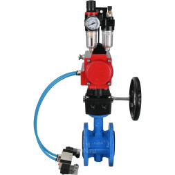 Затвор дисковый поворотный WBV1313E-2W-F-H Ду200 Ру16 фланцевый чугун GGG40, диск - чугун GGG40, EPDM, с пневмоприводом PA-DA-140, пневмораспределителем 4V320-10 AC220V, ручным дублером MON2-450-T28-ISO и БПВ AFC2000