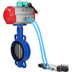 Затвор дисковый поворотный WBV1432N-2W-Fb-H Ду40 Ру16 корпус - чугун GGG50, диск - нержавеющая сталь 316L, уплотнение - NBR, с пневмоприводом PA-SA-083, пневмораспределителем 4V320-10 AC220V и магнитным переключателем ALS200D