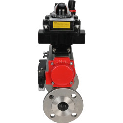Кран шаровой BV3131P(3pc)-FP-F-ISO-H Ду15 Ру40, трехсоставной полнопроходной фланцевый, нержавеющая сталь SS304, PTFE, с пневмоприводом PA-SA-065 с возвратными пружинами, с пневмораспределителем 4M310-08 AC220V, с БКВ APL-410N EX, с БПВ AFC2000