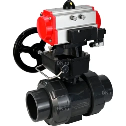 Кран шаровой BV4242E-FP-GRM-ISO Дн15 Ру10 полнопроходной, корпус - НПВХ, шар - НПВХ, уплотнение - EPDM, с пневмоприводом PA-DA-052, пневмораспределителем 4M310-08 DC24V и ручным дублером MON1-250-T26-ISO