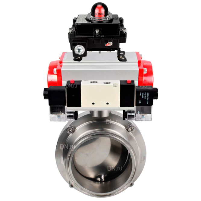 Затвор дисковый поворотный кламповый WBV3131E-2W-C-H Ду15 Ру10 корпус - пищевая нержавеющая сталь 304, уплотнение – EPDM, с пневмоприводом PA-DA-052, пневмораспределителем 4V320-08 AC220V и БКВ APL-410N EX в Алматы