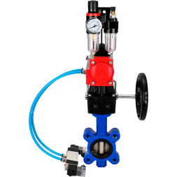 Затвор дисковый поворотный WBV1616E-2W-Fb-H Ду100 Ру16 LUG корпус - чугун QT450, диск - чугун QT450, уплотнение - EPDM, с пневмоприводом PA-DA-083, пневмораспределителем 4V320-10 AC220V, редуктором MON2-450-T28-ISO и БПВ AFC2000