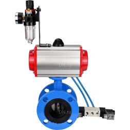 Затвор дисковый поворотный WBV1313E-2W-F-H Ду65 Ру16 фланцевый, корпус - чугун GGG40, диск - чугун GGG40, уплотнение - EPDM, с пневмоприводом PA-DA-105, пневмораспределителем 4V320-08 AC220V и БПВ AFC2000