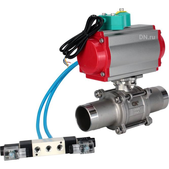 Кран шаровой BV3131P(3pc)-FP-W-ISO-H LONG Ду32 Ру40 полнопроходной, корпус - нержавеющая сталь 304, уплотнение - PTFE, под приварку, с пневмоприводом PA-DA-052, пневмораспределителем 4V320-08 AC220V и магнитным переключателем ALS200D в Алматы