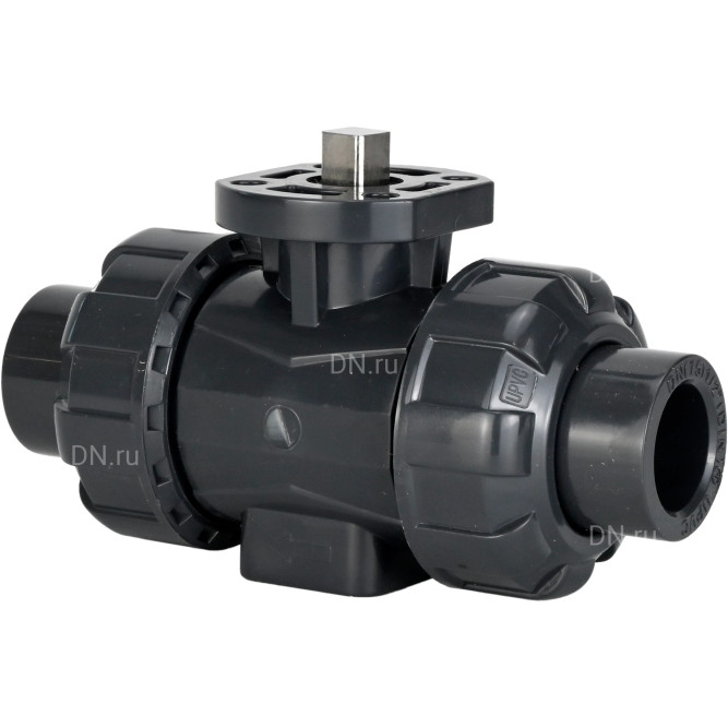 Кран шаровой BV4242E-FP-GRM-ISO Дн80 Ру10 полнопроходной, клеевой с разборным муфтовым соединением, корпус - UPVC (НПВХ), шар - UPVC (НПВХ), уплотнение - EPDM, с ISO-фланцем и голым штоком квадратным в Алматы