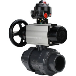 Кран шаровой BV4242E-FP-GRM-ISO Дн65 Ру10 полнопроходной, корпус - НПВХ, шар - НПВХ, уплотнение - EPDM, с пневмоприводом PA-DA-105-1, пневмораспределителем 4M310-08 DC24V и БКВ APL-510N EX