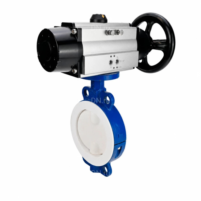 Затвор дисковый поворотный WBV3434Pf-2W-Fb-R Ду200 Ру16, корпус - углеродистая сталь WCB, диск - углеродистая сталь WCB, футерованный PTFE, уплотнение - PTFE, с пневмоприводом PA-DA-105-1 в Алматы