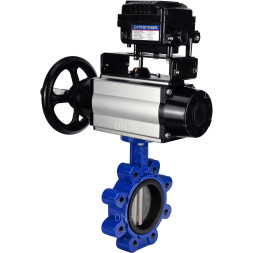 Затвор дисковый поворотный WBV1631E-2W-Fb-H Ду150 Ру16 LUG корпус - чугун QT450, диск - нержавеющая сталь 304, уплотнение - EPDM, с пневмоприводом PA-DA-105-1 и позиционером YT-1000RSN без обратной связи