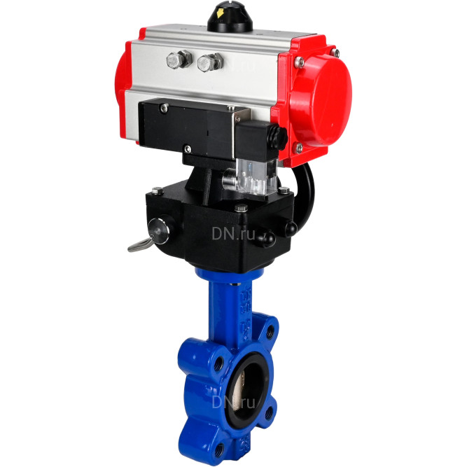 Затвор дисковый поворотный WBV1616N-2W-Fb-H Ду125 Ру16 LUG корпус - чугун QT450, диск - чугун QT450, уплотнение - NBR, с пневмоприводом PA-DA-105, пневмораспределителем 4M310-08 DC24V и дублером MON3-700-T38-ISO в Алматы