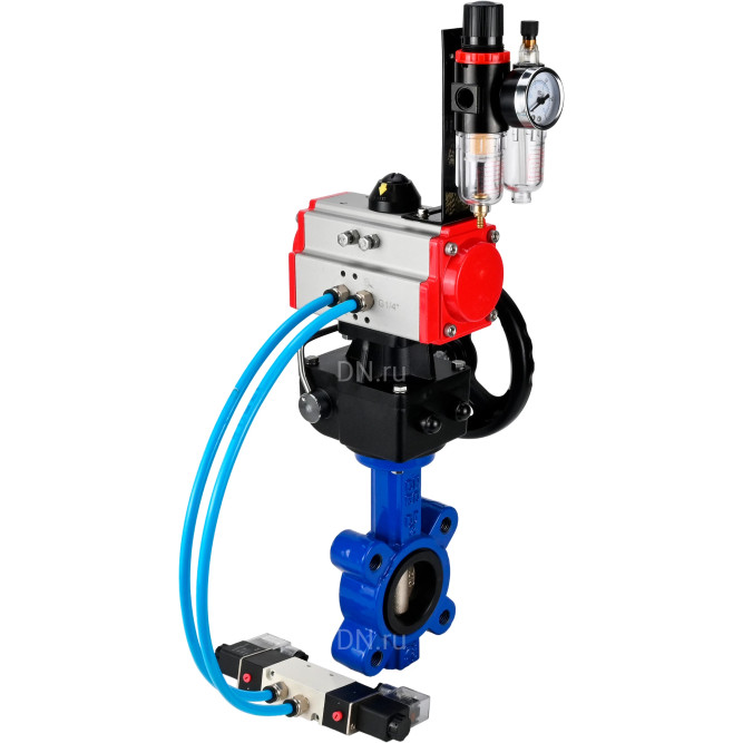 Затвор дисковый поворотный WBV1616E-2W-Fb-H Ду125 Ру16 LUG корпус - чугун QT450, диск - чугун QT450, уплотнение - EPDM, с пневмоприводом PA-DA-105, пневмораспределителем 4V320-10 AC220V, редуктором MON3-700-T38-ISO и БПВ AFC2000 в Алматы