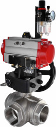 Кран шаровой BV3232P(4pc)-SP-3WL-T-ISO-H Ду40 Ру63 стандартнопроходной трехходовой L-тип, нержавеющая сталь SS316, внутренняя резьба, PTFE, пн.приводом PA-DA-065, пн.распределителем 4M310-08 DC24V, ручным дублером MON1-250-T26-ISO и БПВ AFC2000