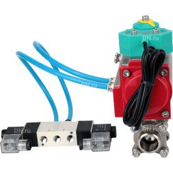 Кран шаровой BV3232P(3pc)-FP-W-ISO-H Ду40 Ру40 полнопроходной, корпус - нержавеющая сталь 316, уплотнение - PTFE, под приварку, с пневмоприводом PA-DA-083, пневмораспределителем 4V320-08 AC220V и магнитным переключателем ALS200D