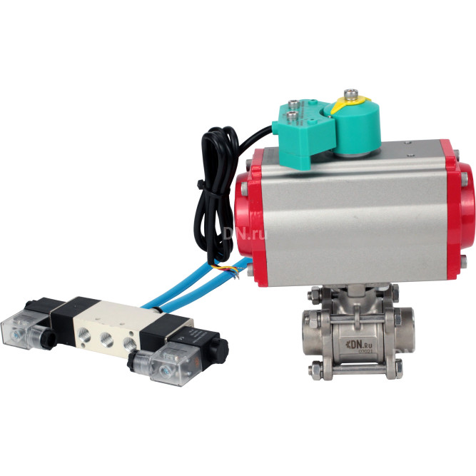 Кран шаровой BV3232P(3pc)-FP-W-ISO-H Ду40 Ру40 полнопроходной, корпус - нержавеющая сталь 316, уплотнение - PTFE, под приварку, с пневмоприводом PA-DA-083, пневмораспределителем 4V320-08 AC220V и магнитным переключателем ALS200D в Алматы