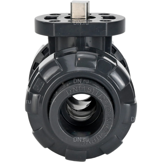 Кран шаровой BV4242E-FP-GRM-ISO Дн100 Ру10 полнопроходной, клеевой с разборным муфтовым соединением, корпус - UPVC (НПВХ), шар - UPVC (НПВХ), уплотнение - EPDM, с ISO-фланцем и голым штоком квадратным в Алматы