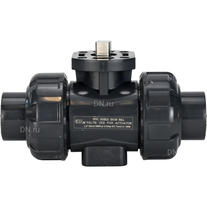 Кран шаровой BV4242E-FP-GRM-ISO Дн100 Ру10 полнопроходной, клеевой с разборным муфтовым соединением, корпус - UPVC (НПВХ), шар - UPVC (НПВХ), уплотнение - EPDM, с ISO-фланцем и голым штоком квадратным в Алматы