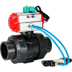 Кран шаровой BV4242E-FP-GRM-ISO Дн100 Ру10 полнопроходной, корпус - НПВХ, шар - НПВХ, уплотнение - EPDM, с пневмоприводом PA-DA-065, пневмораспределителем 4V320-10 AC220V и магнитным переключателем ALS200D