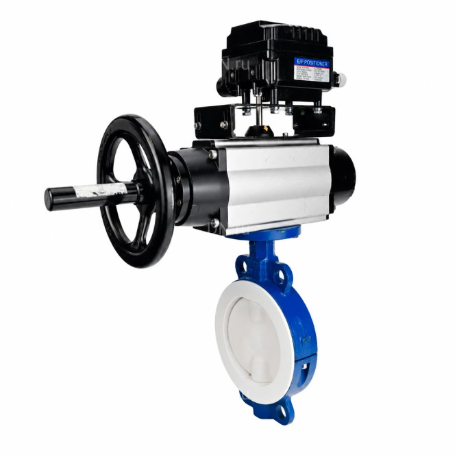 Затвор дисковый поворотный WBV3434Pf-2W-Fb-R Ду150 Ру16, корпус - углеродистая сталь WCB, диск - углеродистая сталь WCB, футерованный PTFE, уплотнение - PTFE, с пневмоприводом PA-DA-105-1 и позиционером YT-1000RSN без обратной связи в Алматы