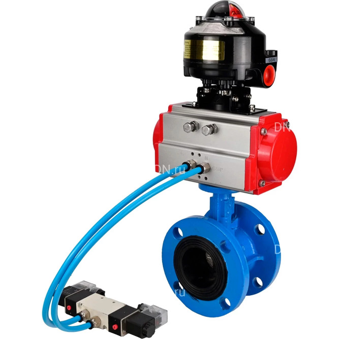 Затвор дисковый поворотный WBV1313E-2W-F-H Ду125 Ру16, корпус - чугун GGG40, диск - чугун GGG40, уплотнение - EPDM, с пневмоприводом PA-DA-130, пневмораспределителем 4M320-08 AC220V и БКВ APL-510N EX в Алматы