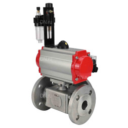 Кран шаровой BV3232P(4pc)-FP-3WL-F Ду20 Ру16 полнопроходной трехходовой, фланцевый, корпус - нержавеющая сталь SS316, с пневмоприводом PA-SA-065, пневмораспределителем 4M310-08 DC24V и БПВ AFC2000