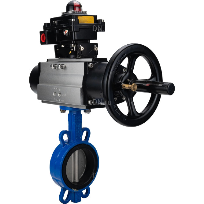 Затвор дисковый поворотный WBV1432E-2W-Fb-H Ду150 Ру16, корпус - чугун GGG50, диск - нержавеющая сталь 316L, уплотнение - EPDM, с пневмоприводом PA-DA-105-1 двойного действия, с БКВ APL-410N EX в Алматы