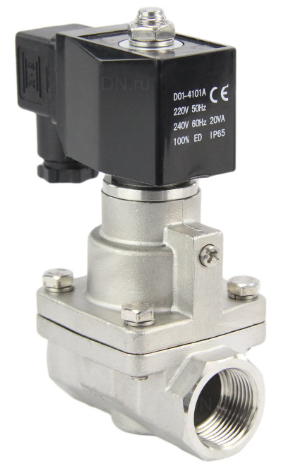 Клапан электромагнитный VS1031-PT-NC-220VAC 1 1/4″ Ду32 Ру12 соленоидный двухходовой поршневой, резьбовой, корпус - нержавеющая сталь AISI 304, уплотнение - PTFE, пилотного действия, нормально закрытый, катушка - 220В AC в Алматы