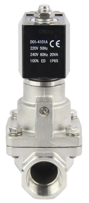 Клапан электромагнитный VS1031-PT-NC-220VAC 1 1/4″ Ду32 Ру12 соленоидный двухходовой поршневой, резьбовой, корпус - нержавеющая сталь AISI 304, уплотнение - PTFE, пилотного действия, нормально закрытый, катушка - 220В AC в Алматы