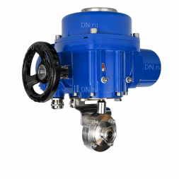 Затвор дисковый поворотный WBV3131E-2W-C-H Ду32 Ру10 кламповый, корпус - пищевая нержавеющая сталь 304, уплотнение - EPDM, с электроприводом QT-N-005M-O2-220VAC-У1 с моментной муфтой и штурвалом