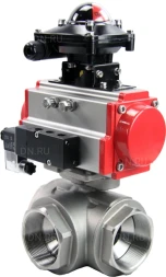 Кран шаровой BV3232P(4pc)-SP-3WL-T-ISO-H Ду65 Ру40 стандартнопроходной трехходовой L-тип, нерж. сталь SS316, внутренняя резьба, уплотнение - PTFE, пн.приводом PA-DA-083, пн.распределителем 4M310-08 DC24V и БКВ APL-210N