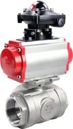 Кран шаровой BV3232P(4pc)-SP-3WL-T-ISO-H Ду65 Ру40 стандартнопроходной трехходовой L-тип, нерж. сталь SS316, внутренняя резьба, уплотнение - PTFE, пн.приводом PA-DA-083, пн.распределителем 4M310-08 DC24V и БКВ APL-210N