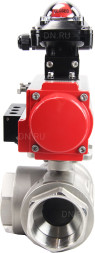 Кран шаровой BV3232P(4pc)-SP-3WL-T-ISO-H Ду65 Ру40 стандартнопроходной трехходовой L-тип, нерж. сталь SS316, внутренняя резьба, уплотнение - PTFE, пн.приводом PA-DA-083, пн.распределителем 4M310-08 DC24V и БКВ APL-210N