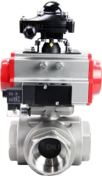 Кран шаровой BV3232P(4pc)-SP-3WL-T-ISO-H Ду65 Ру40 стандартнопроходной трехходовой L-тип, нерж. сталь SS316, внутренняя резьба, уплотнение - PTFE, пн.приводом PA-DA-083, пн.распределителем 4M310-08 DC24V и БКВ APL-210N