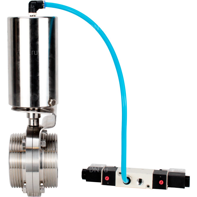 Затвор дисковый поворотный WBV3131E-2W-T-H Ду40 Ру10 резьбовой, пищевая нержавеющая сталь 304, уплотнение – EPDM, с пневмоприводом PA-SA-85 и пневмораспределителем 4V320-08 AC220V в Алматы