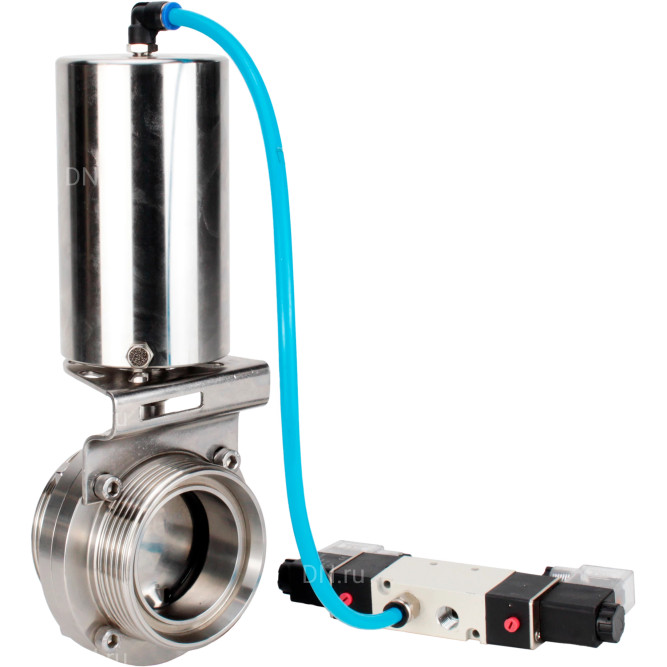 Затвор дисковый поворотный WBV3131E-2W-T-H Ду40 Ру10 резьбовой, пищевая нержавеющая сталь 304, уплотнение – EPDM, с пневмоприводом PA-SA-85 и пневмораспределителем 4V320-08 AC220V в Алматы