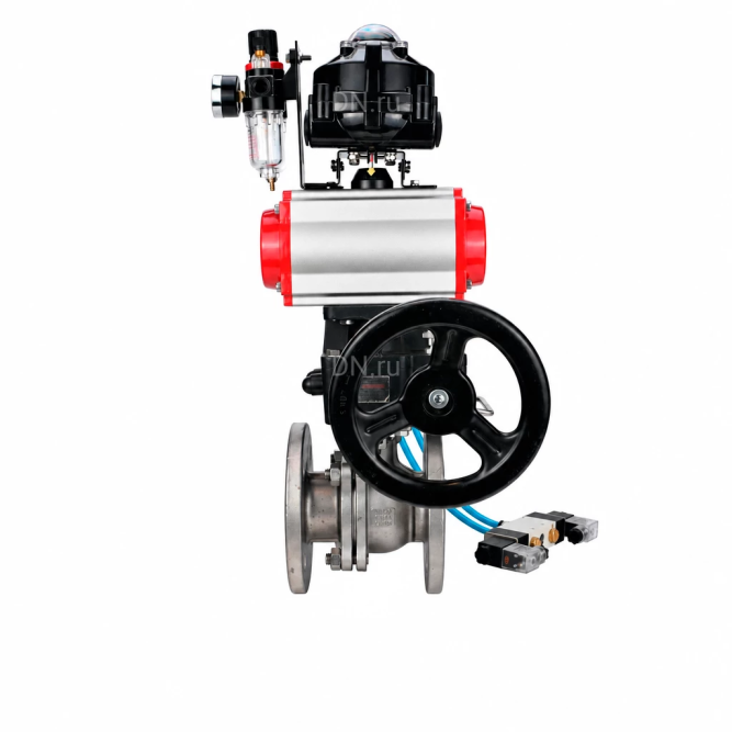 Кран шаровой BV3232P(2pc)-FP-F-ISO-H WDVF Ду65 Ру16 полнопроходной, фланцевый, нержавеющая сталь 316, PTFE, с пневмоприводом PA-DA-083, пневмораспределителем 4V320-08 AC220V, БКВ APL-510N EX, БПВ AFC2000 и ручным дублером MON2-450-T28-ISO в Алматы