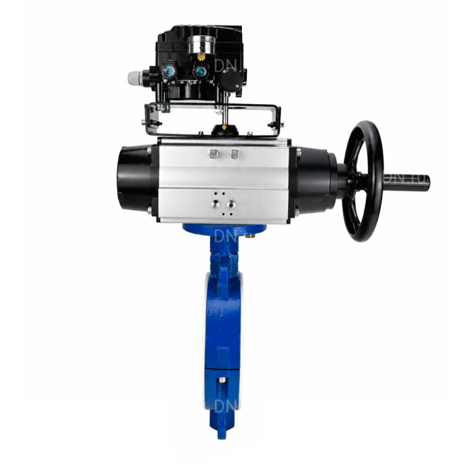Затвор дисковый поворотный WBV3434Pf-2W-Fb-R Ду200 Ру16, корпус - углеродистая сталь WCB, диск - углеродистая сталь WCB, футерованный PTFE, уплотнение - PTFE, с пневмоприводом PA-DA-105-1 и позиционером YT-1000RSN без обратной связи в Алматы