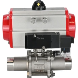 Кран шаровой BV3232P(3pc)-FP-W-ISO-H LONG Ду150 Ру16 полнопроходной, корпус - нержавеющая сталь 316, уплотнение - PTFE, под приварку, с пневмоприводом PA-DA-140 и пневмораспределителем 4M310-08 AC220V
