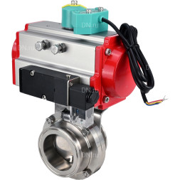 Затвор дисковый поворотный кламповый WBV3131S-2W-C-H Ду32 Ру10 корпус - пищевая нержавеющая сталь 304, уплотнение - Silicon, с пневмоприводом PA-DA-052, пневмораспределителем 4M310-08 AC220V и магнитным переключателем ALS200D